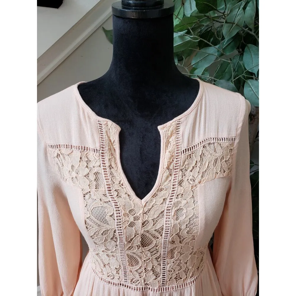 Miami A Line Dress Womens S Pink Lace Floral Lined Long Sleeve V Neck Pullover - Image 11