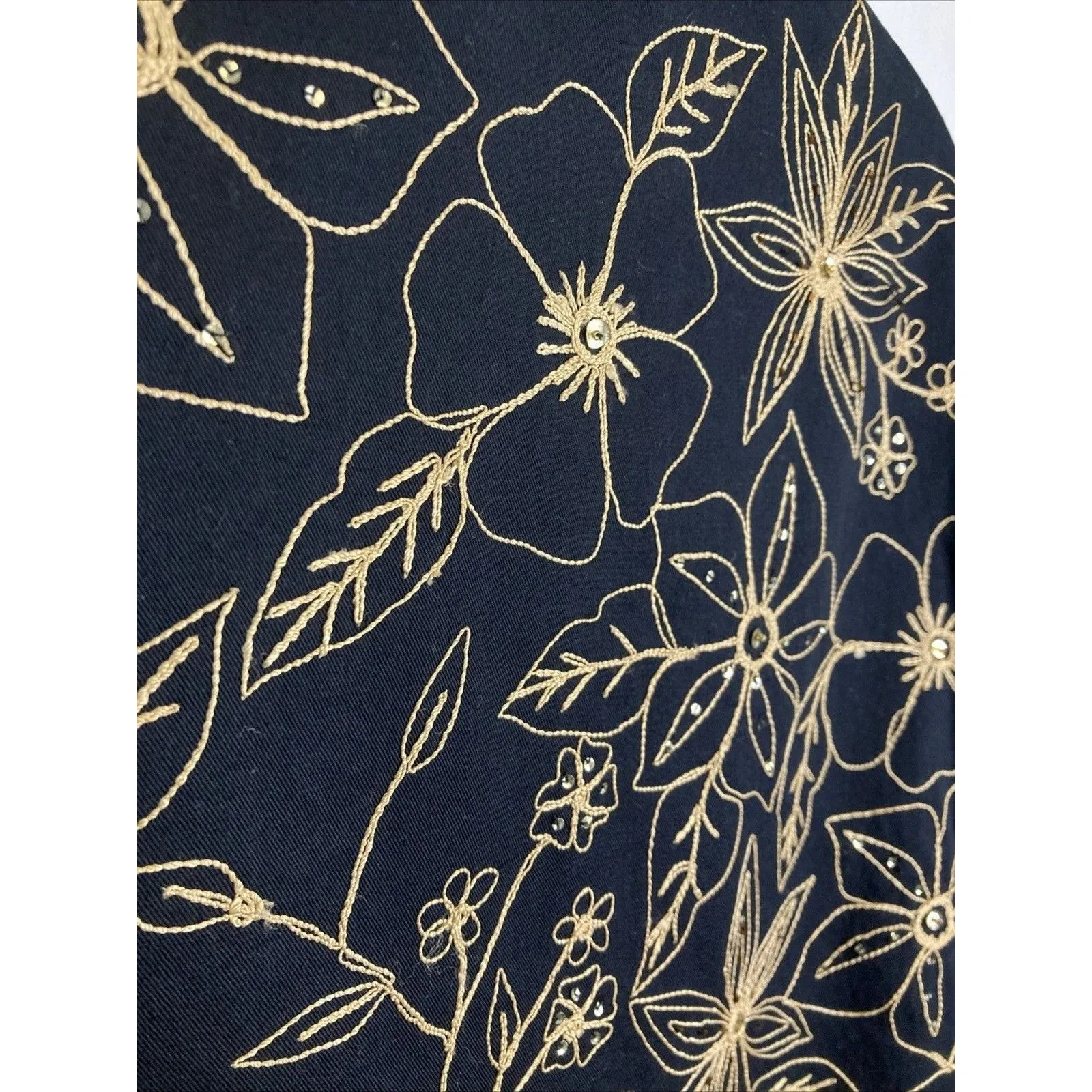 VTG Y2K New Direction Jacket M Floral Embroidered Black Gold Artsy Cottagecore - Image 6