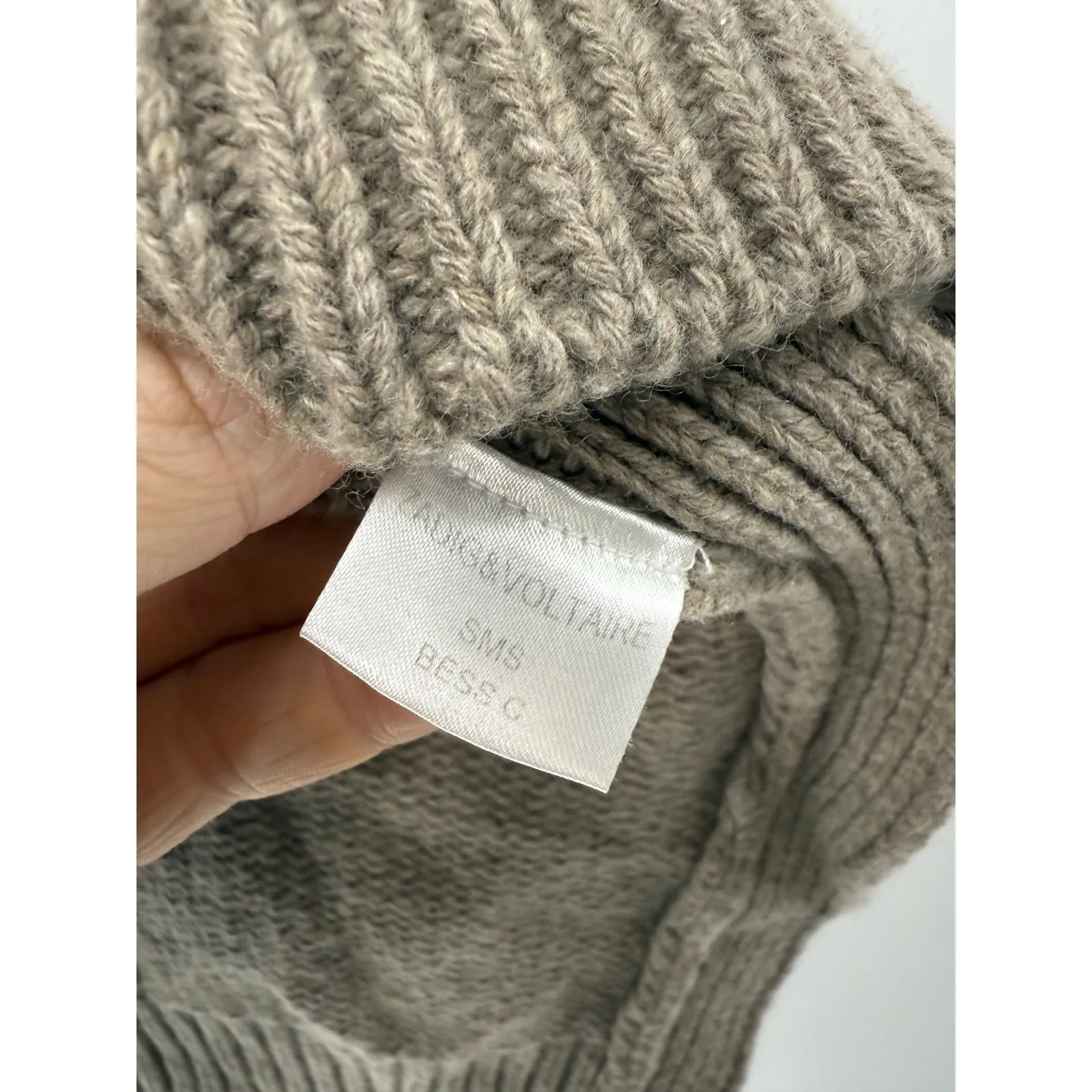 Zadig & Voltaire 100% Cashmere Turtleneck Sweater Cable Knit Taupe M/L - Image 9
