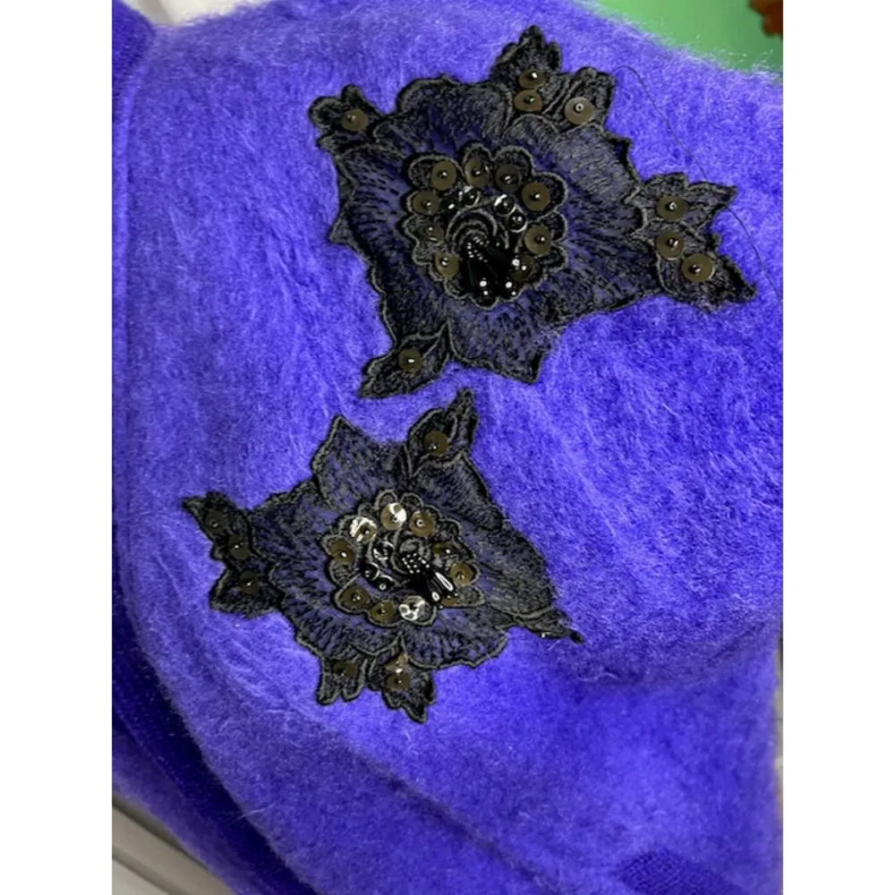 sweater coat fuzzy beaded sequin flower pocket purple Size XL - Image 3