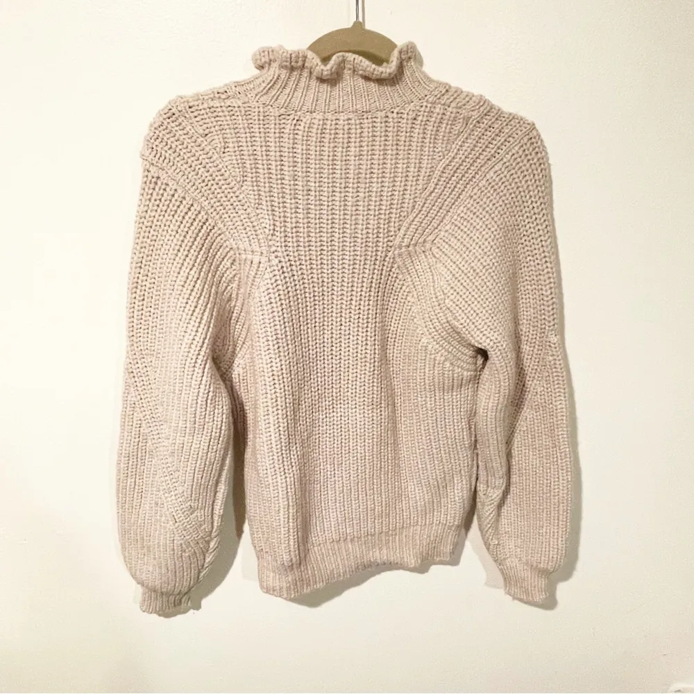 Rebecca Taylor Medium Cream Ruffle Neck Thick Open Knit Wool Sweater - Image 5