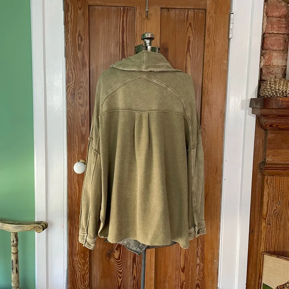 French Terry Reverse High-Low Grandpa Slouch Chore Jacket- Sz Med - Image 7