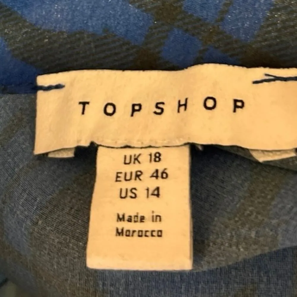 Topshop Blue Checkered Floral Fluted Seamed Asymmetric High Neck Midi Dress 14 - Image 4