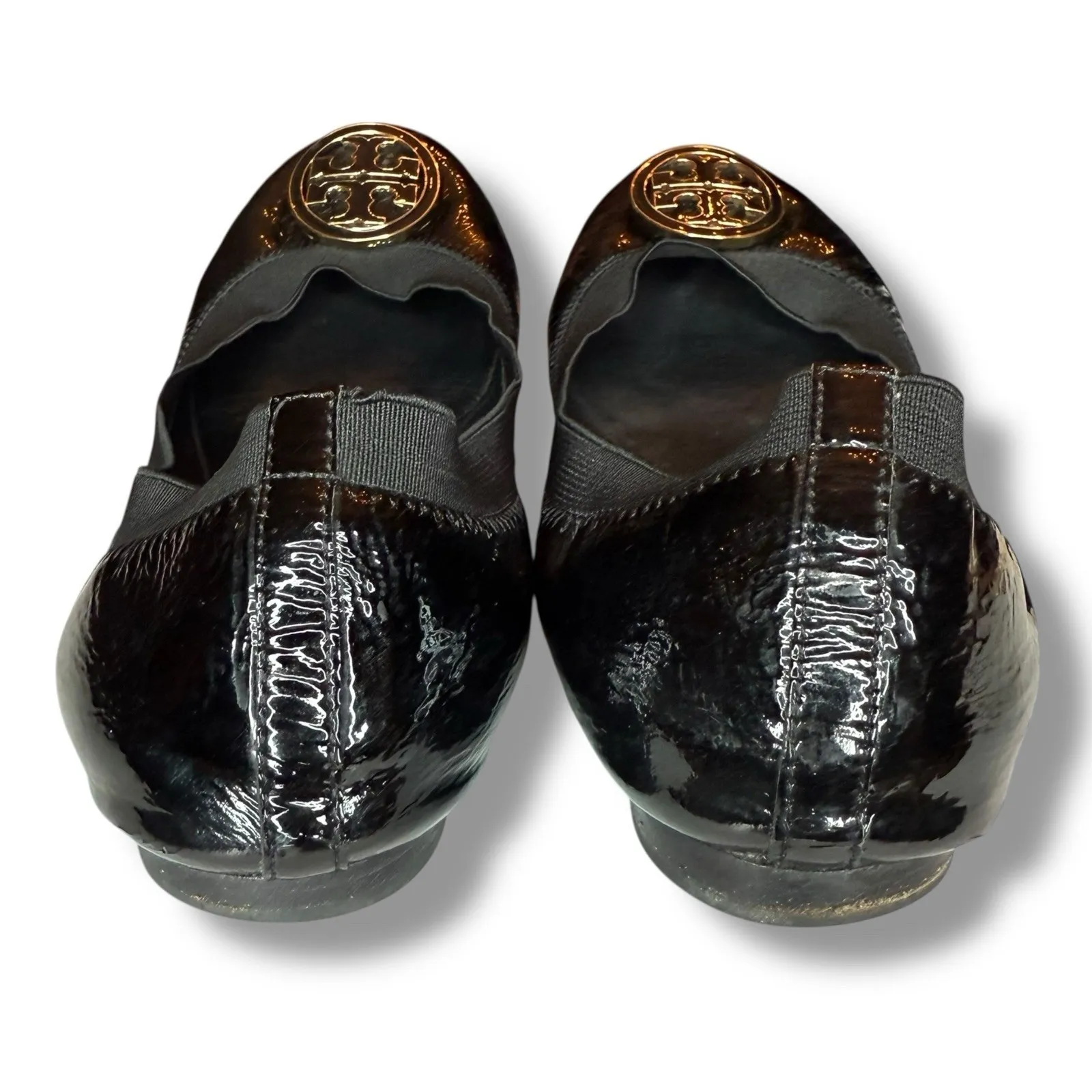 Tory Burch Caroline Black Patent Leather Ballet Flats Size 7 M Shoes Gold Logo - Image 5