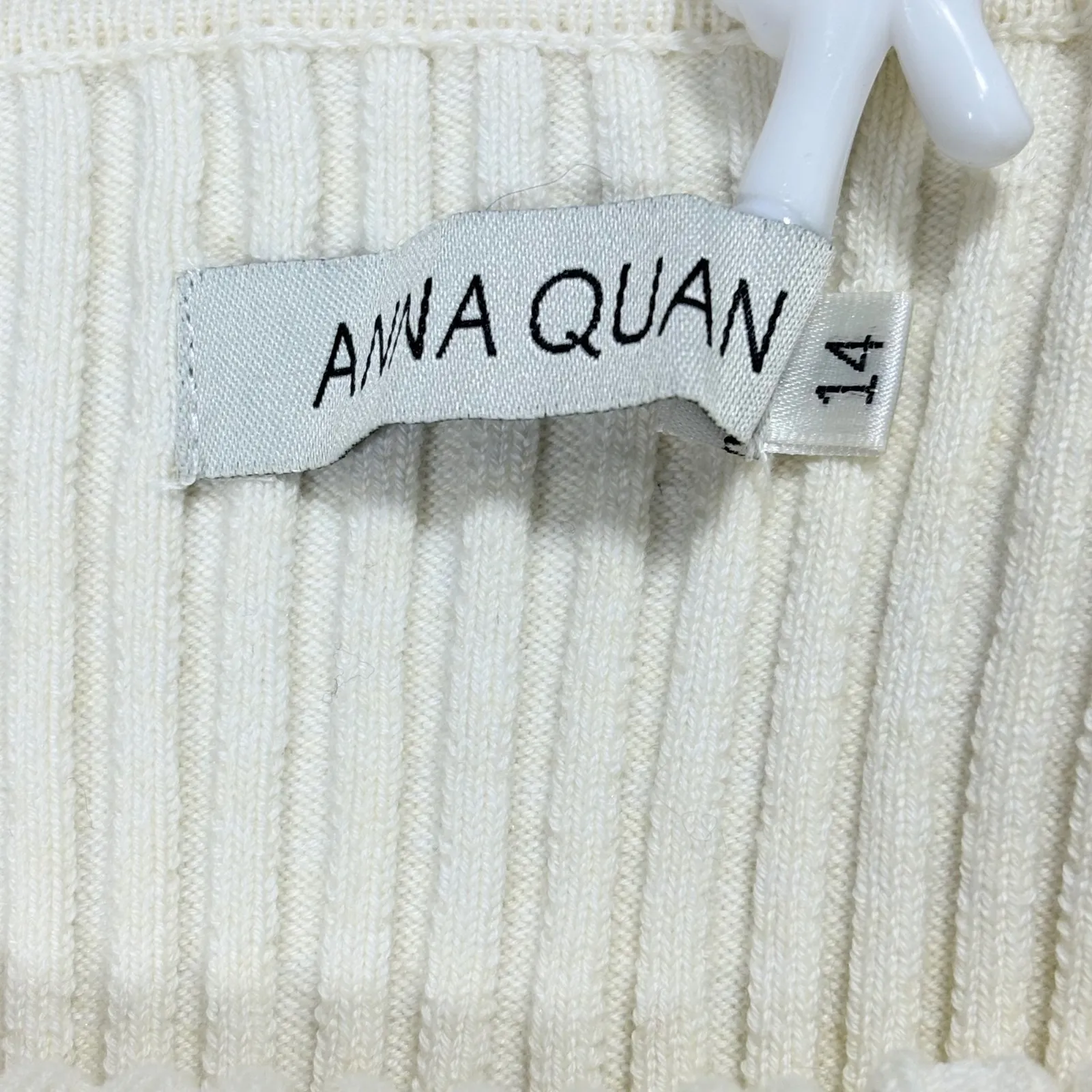 ANNA QUAN Bonnie Rib Knit Top Cold Shoulder Long Sleeve Feminine Cream 14/US10 Size 10 - Image 4