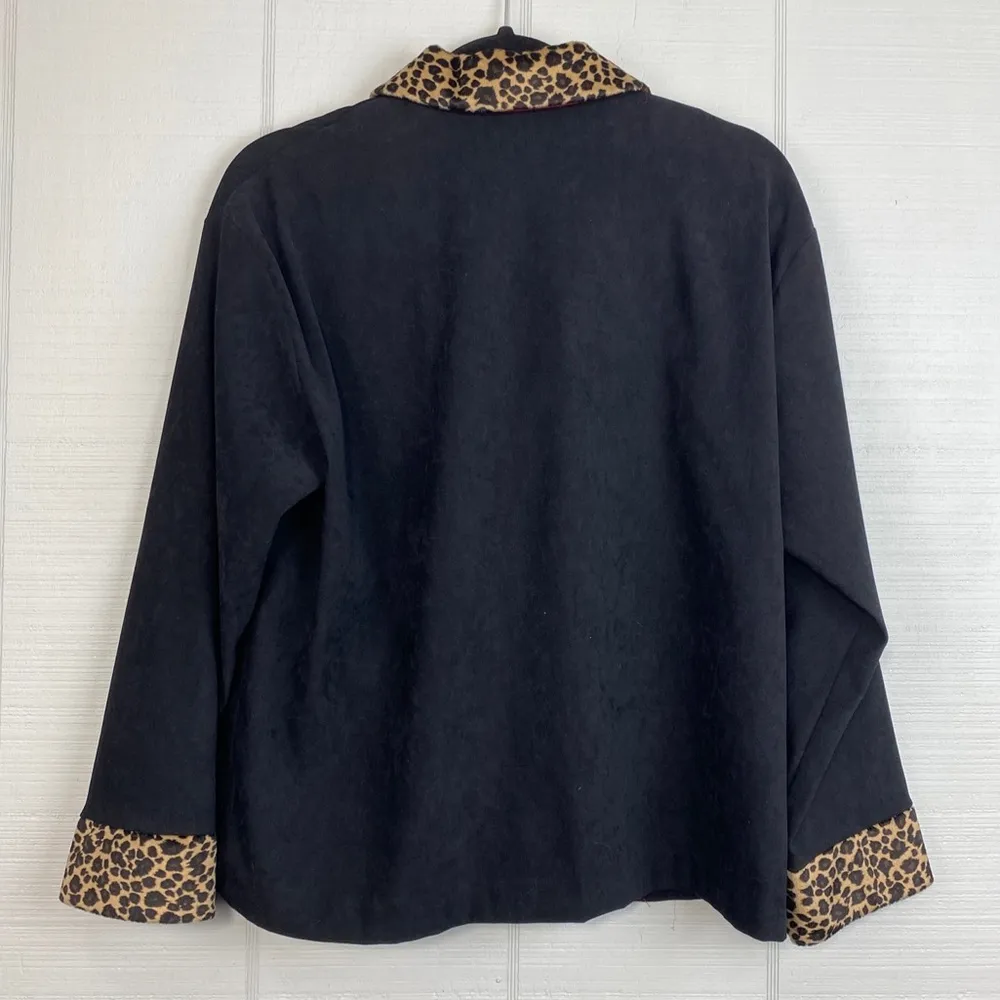 Vintage Jessica Howard 2 pc Set Maxi Dress & Jacket Black Suede Cheetah Print - Image 4