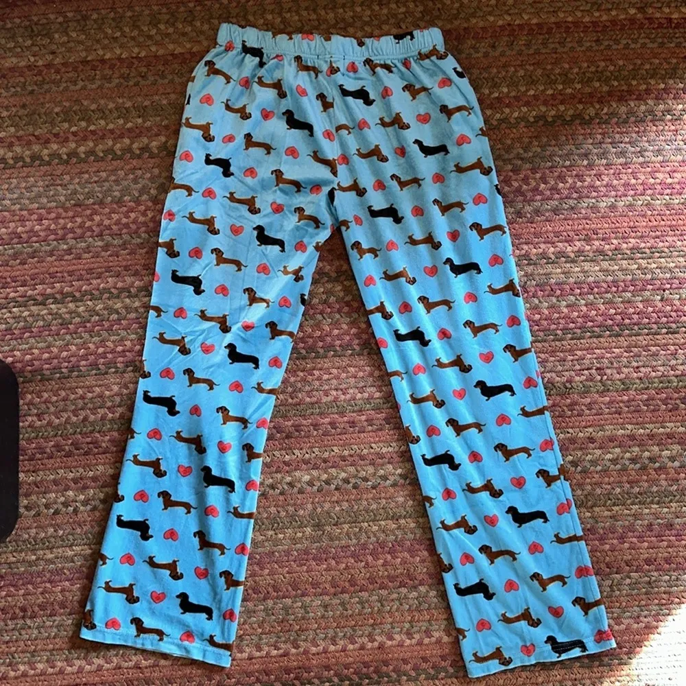 ASHFORD & BROOKS WIENER DOG DACHSHUND HEART PRINT PJ PANTS Blue Size M - Image 4