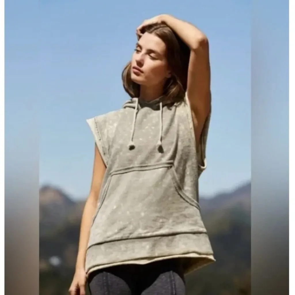 Free People Movement Low Valley Sleeveless Pullover Hoodie, Gray Bleach |Size XS - Image 2
