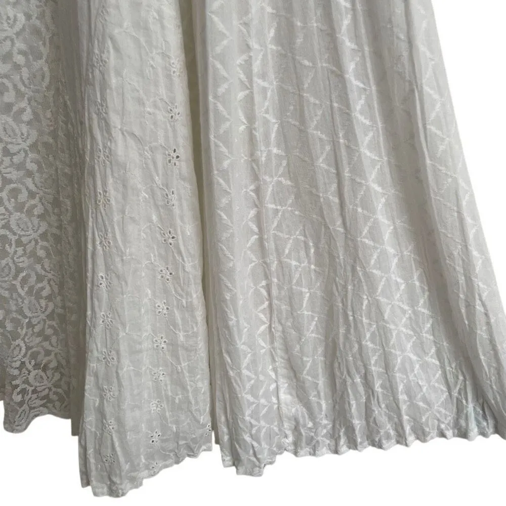 Style & Co Petite Maui bright white BoHo lace eyelet skirt womens PL A-line READ - Image 3