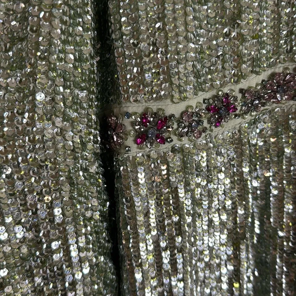 MAC DUGGAL 93568 Sage Green floral tea length  Dress Embellished Long Sleeve 18 - Image 11