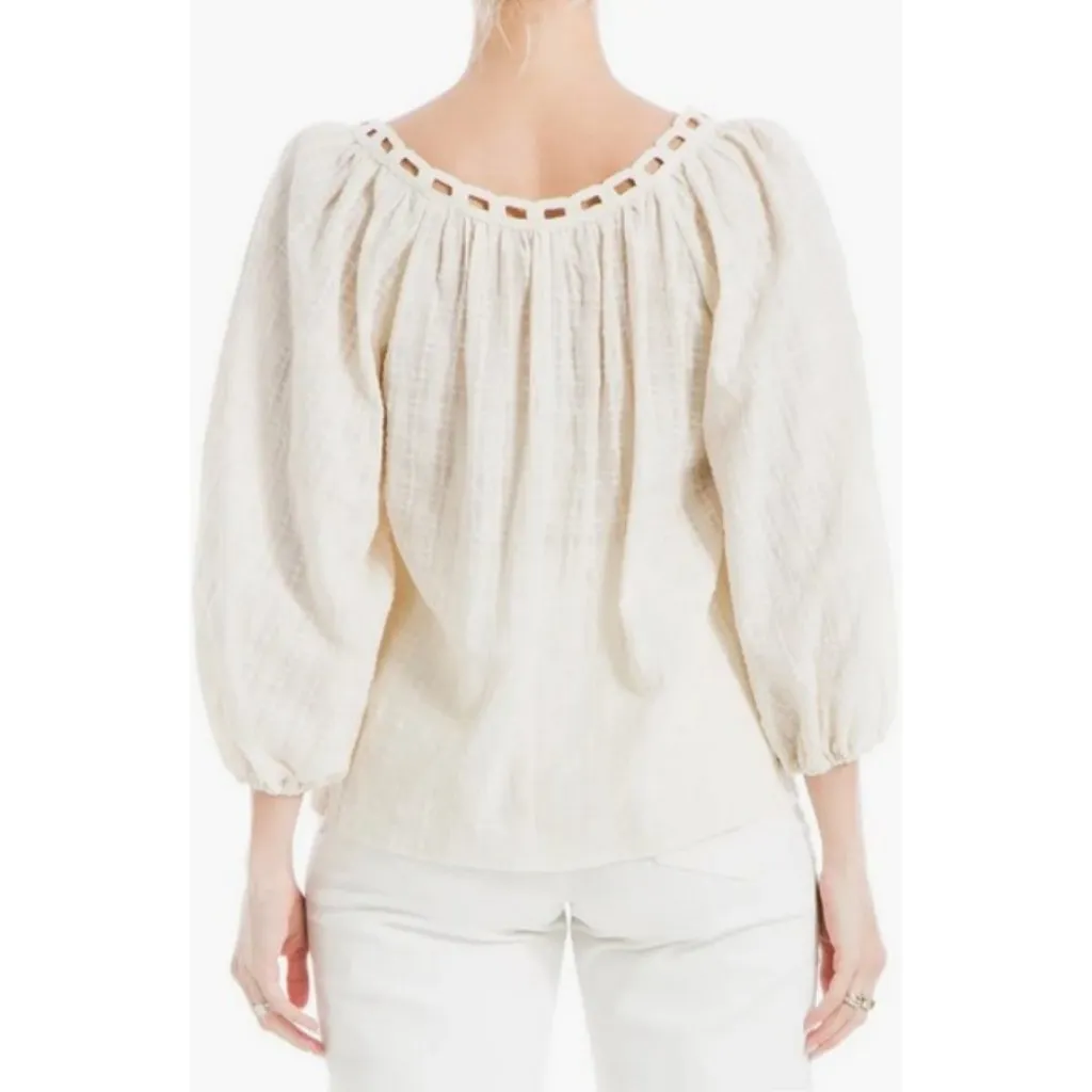 💕MAX STUDIO💕 Openwork Bubble Sleeve Top ~ Antique White Small S NWT - Image 3