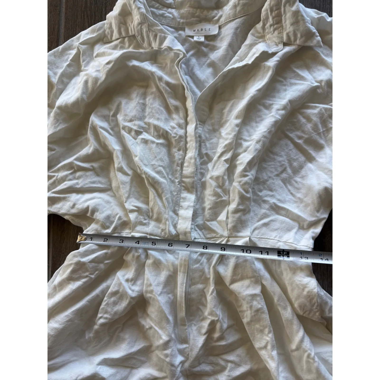 Mable Linen Blend Collared Button Up Short Romper White Size L Size L - Image 3