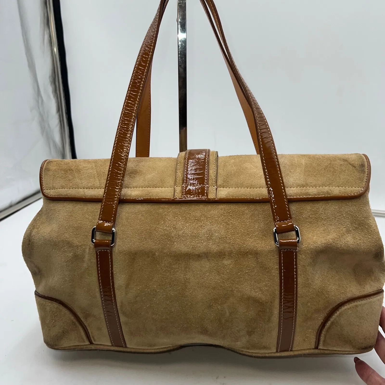Coach VintageSuede Leather Satchel Bag Tan Brown Buckle Flap Closure - Image 10