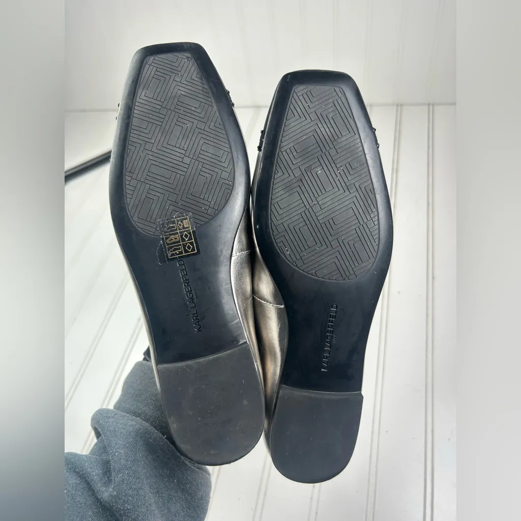 Karl Lagerfeld Paris Metallic Silver Flats Size 8 - Image 5