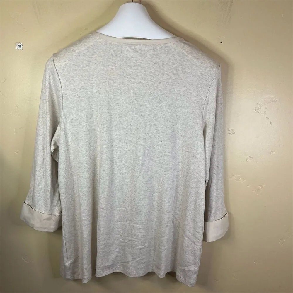 Charter Club Women's Size 2XL Ivory Henley Blouse 3/4 Sleeve Pockets Classic Top - Image 9
