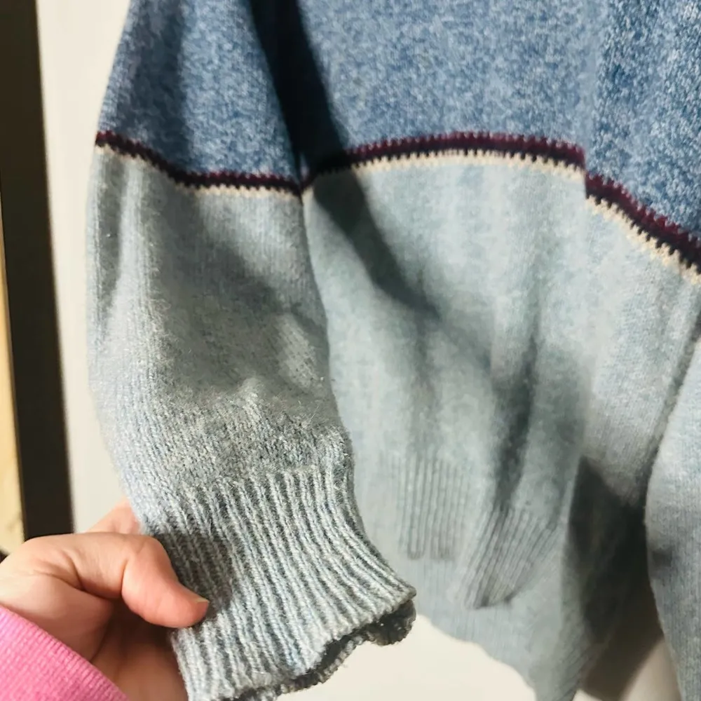 Vintage 70s Jantzen Blue Colorblock Collar Sweater size Medium - Image 3