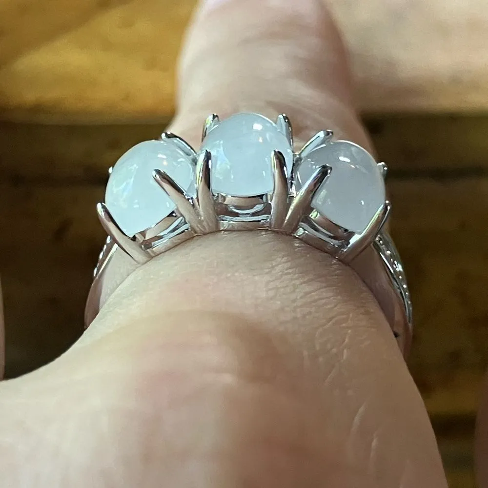 Natural Jade Sterling Silver Ring Size 8 - Image 2