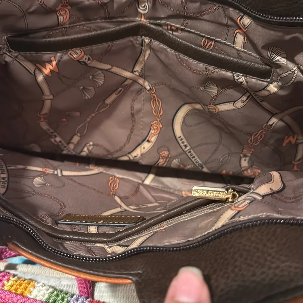 Montana West Brown and Tan Tote Bag with Contrast Stitching, Faux Leather - Image 5