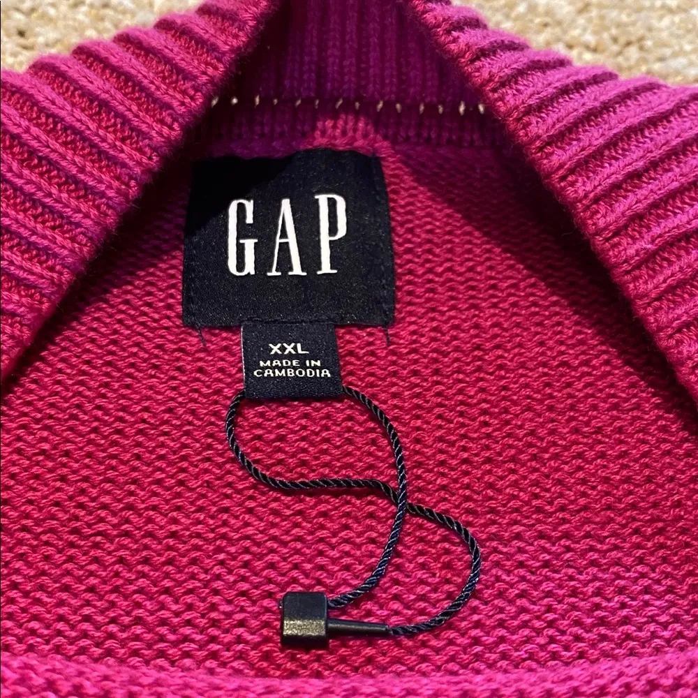 GAP Cotton Crew Neck Wide Sleeve Side Vented Sweater Pullover Magenta Pink XXL - Image 2