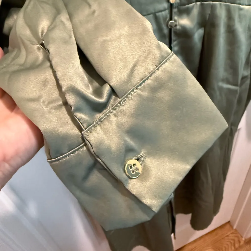 NWT French Connection Green Midi Shirt Dress with Cuffed Sleeves size XL - Image 7