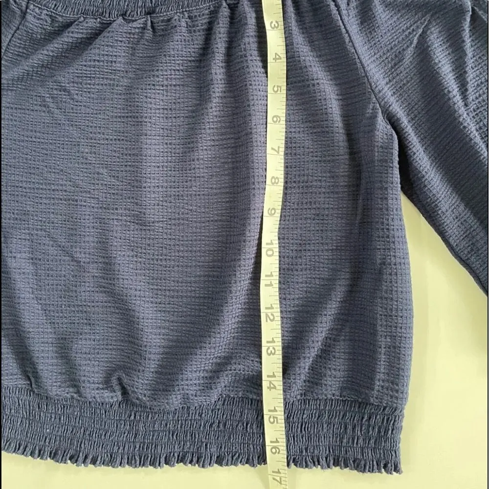 INC Womens Dark Blue Ruched 3/4 Sleeve Off Shoulder Peasant Top Size: M - Image 5