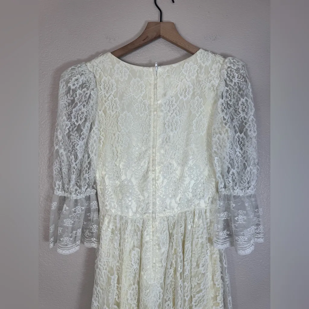 Vintage 1970’s Gunne Sax by Jessica McClintock Ivory Lace Midi Wedding Dress 7 - Image 9