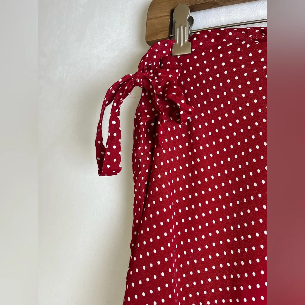 John Galt Red Polka Dot Wrap Skirt – One Size – 100% Rayon – Made in USA – NWT - Image 3