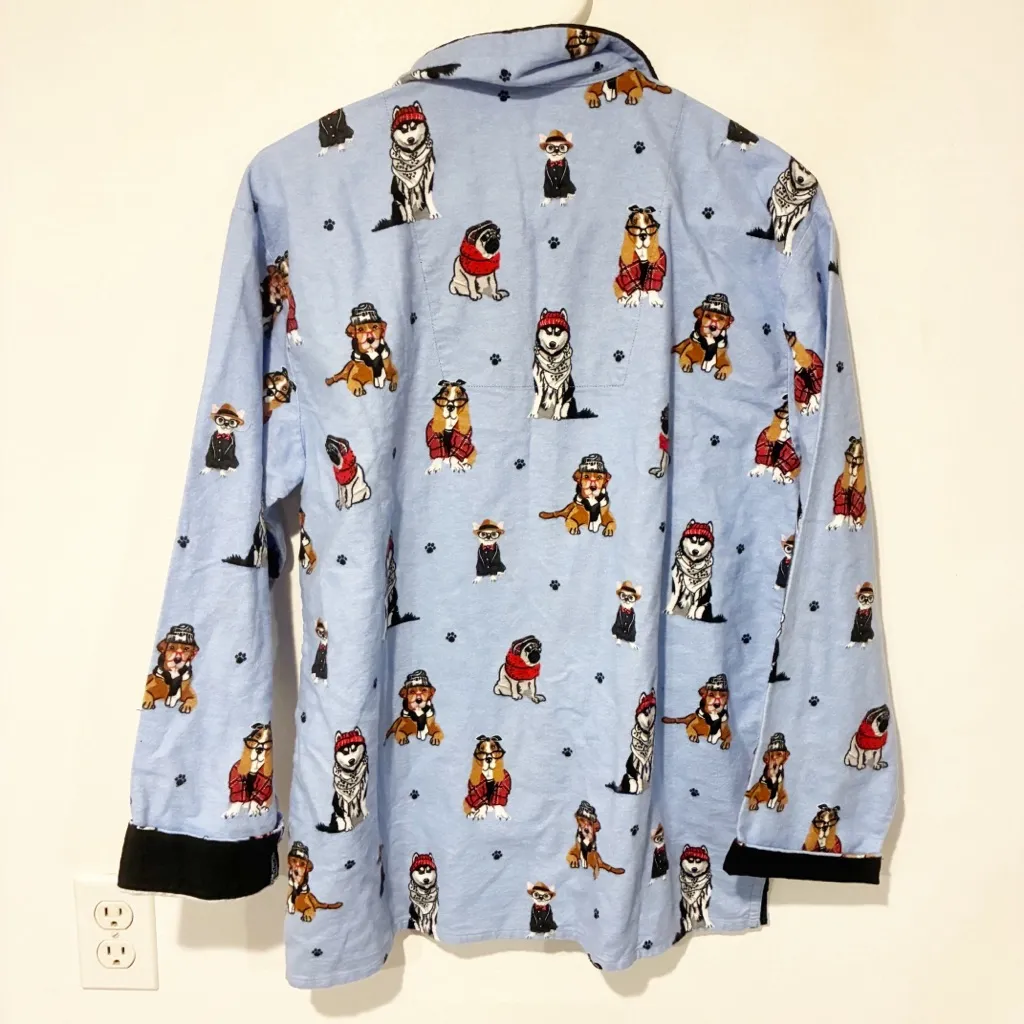 PJ Salvage Pajama Top Hipster Dogs‎ Eyeglasses Button Size XS Blue - Image 6