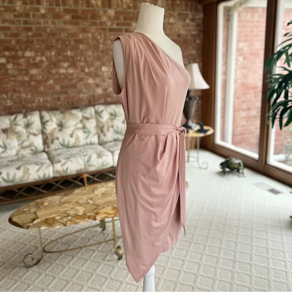 NWT PrettyGarden Dress One Shoulder Mini Body-con Asymmetrical Hem Nude Pink L - Image 11
