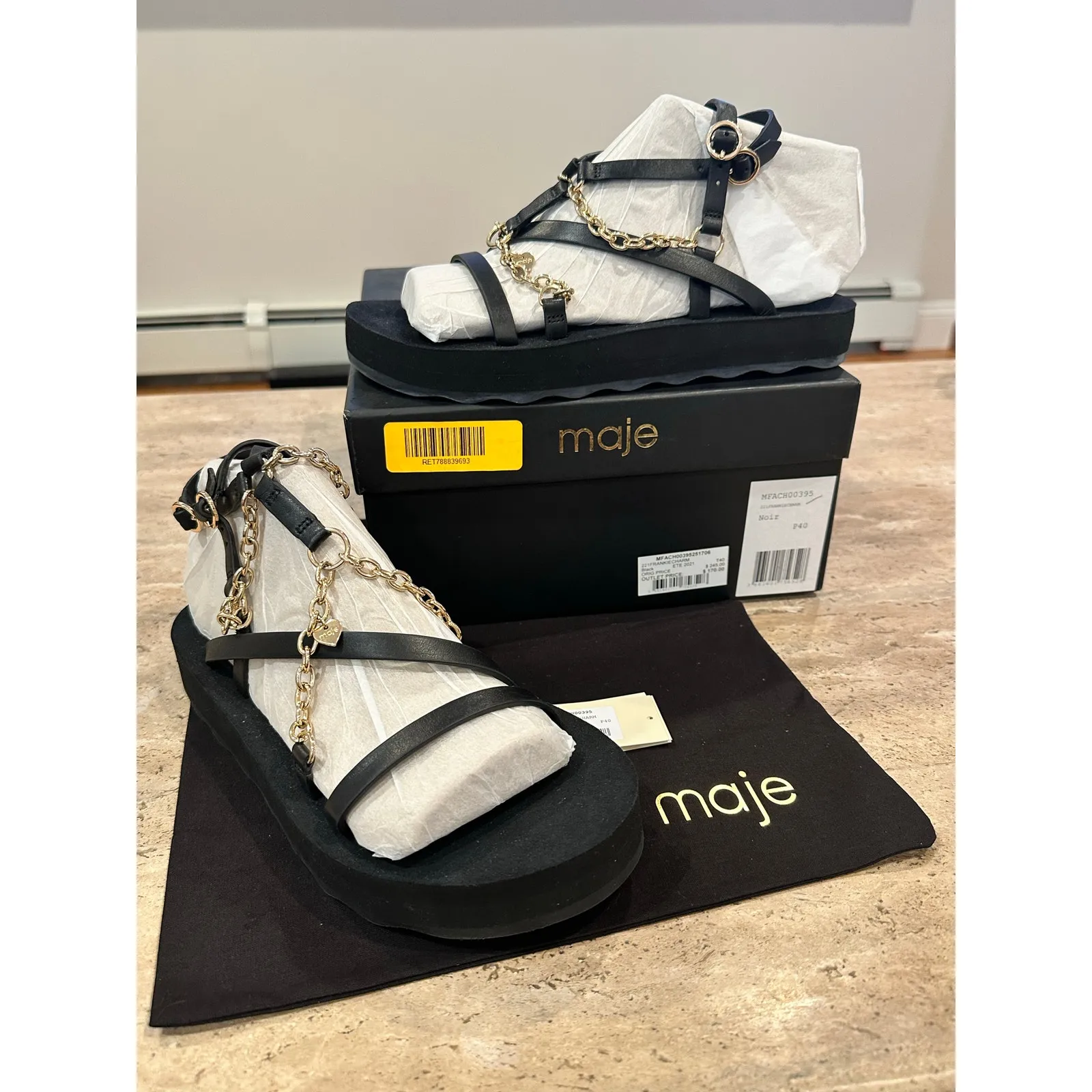 NEW Maje Frankie Charm Platform Sandal Black size 40 - Image 10