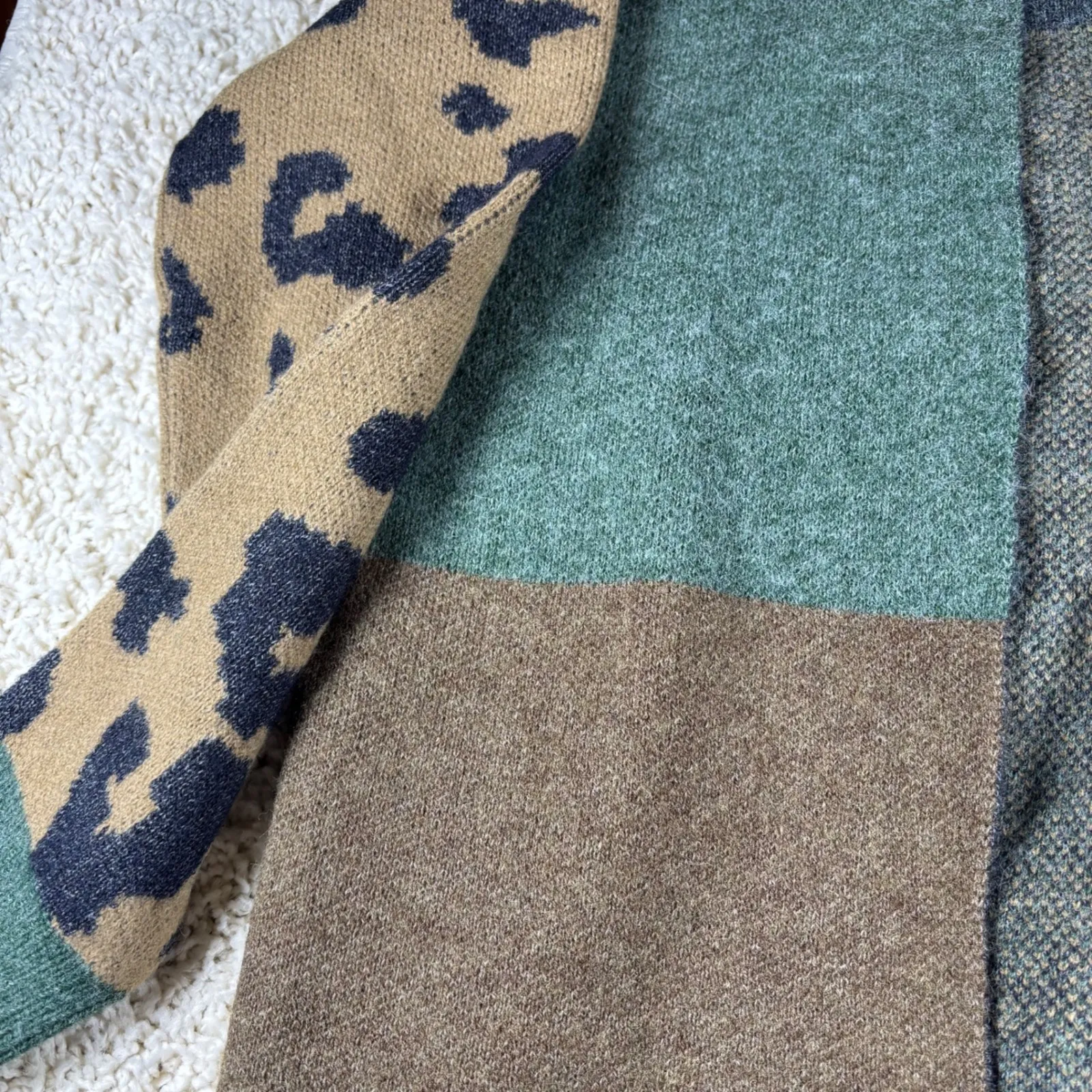 PILCRO & COMPANY Colorblock Leopard Print Long Cardigan Sweater One Size Brown Size undefined - Image 3