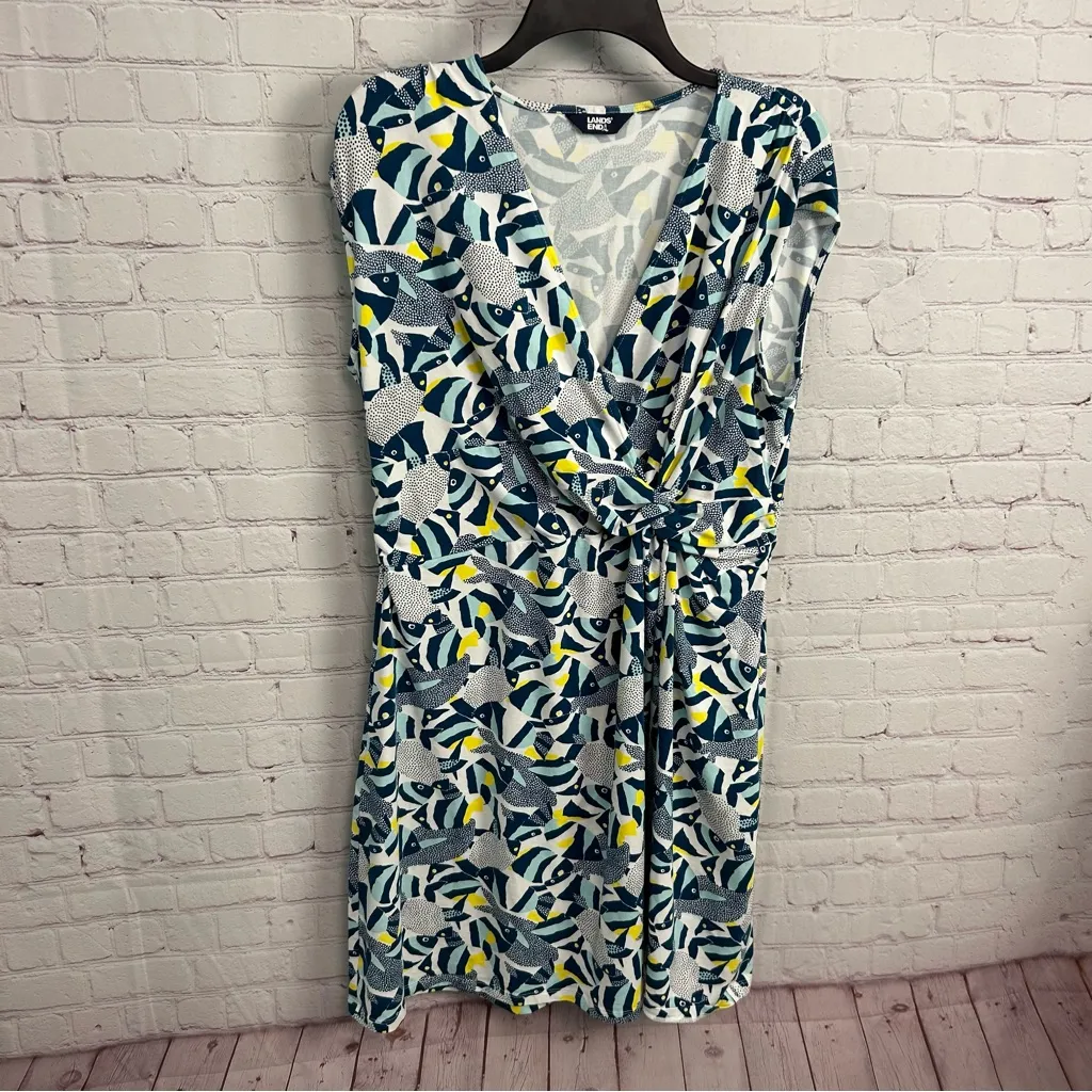 Land's End faux wrap flared fish printed active dress size XL nautical preppy - Image 2