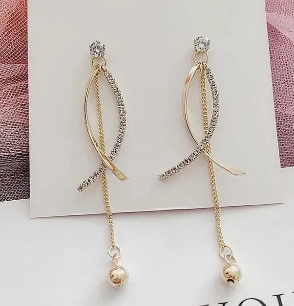 Crystal Tassel Ball Drop Stud Earrings Gold - Image 2