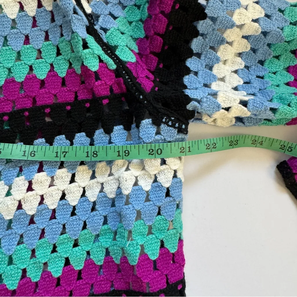 Free the Roses Colorful Crochet Hooded Cardigan Size XS/S NWT Blue - Image 5