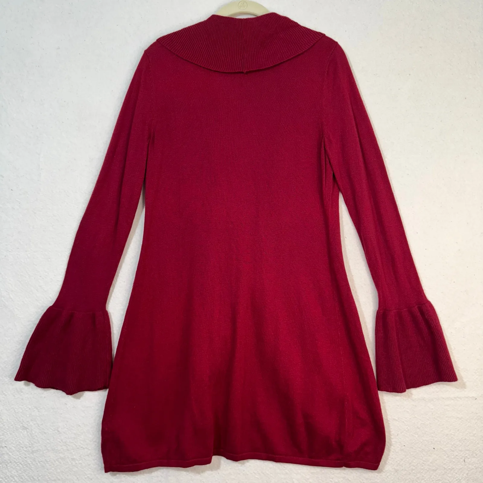 White House Black Market Dark Red Knit Ruffled Cardigan Size Medium Y2K Clueless - Image 3