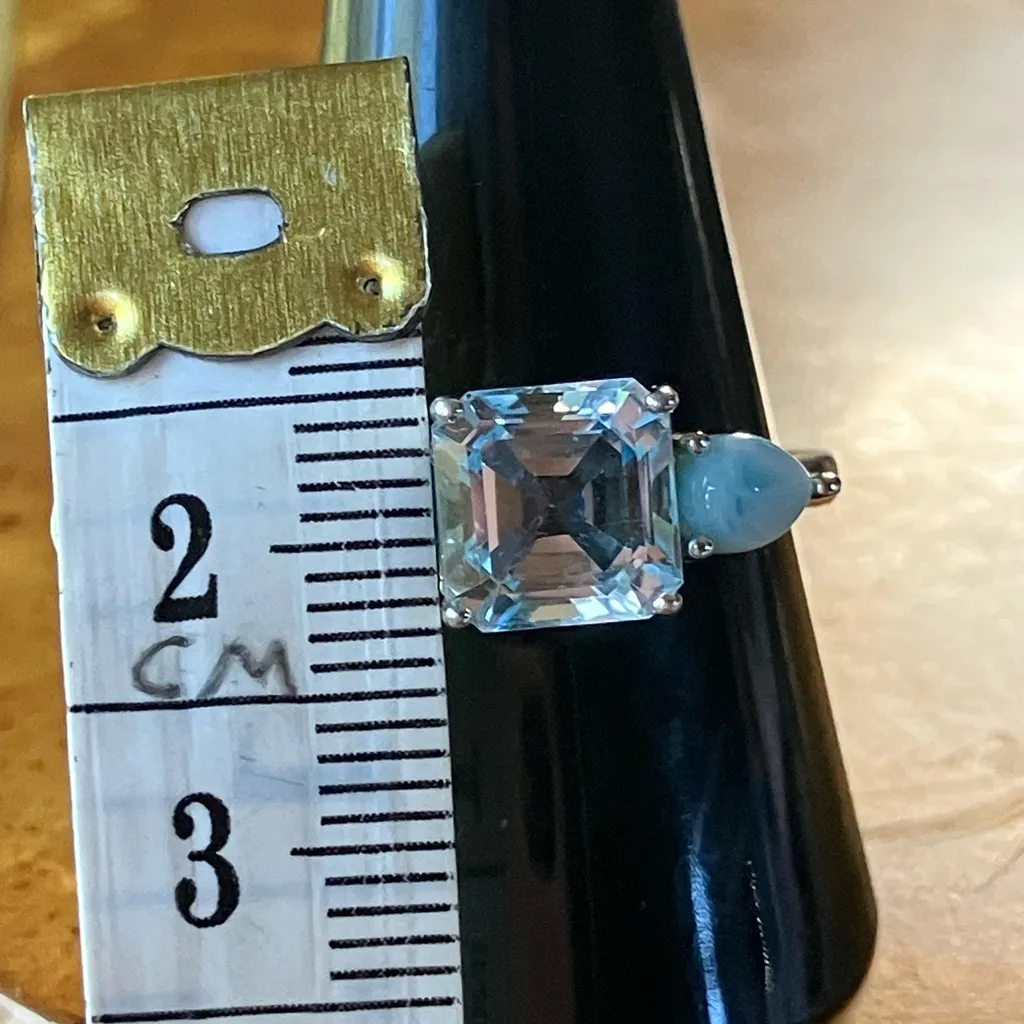 Sky Blue Topaz Larimar Sterling Silver Ring Size 9.75 - Image 8