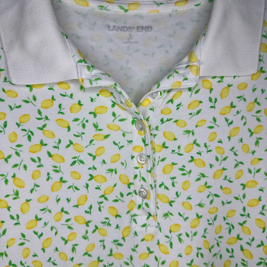 💛Lands' End Lemon Print Yellow and White Fitted Polo Top - Image 2