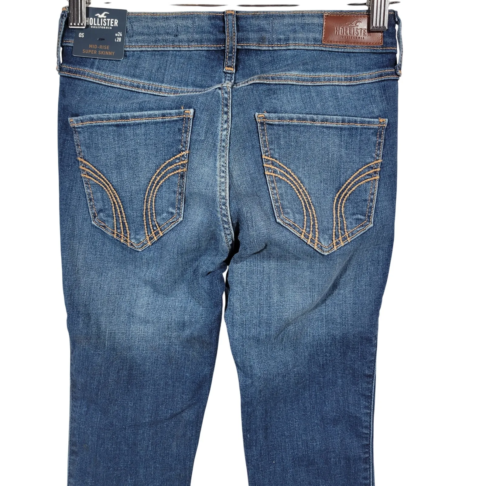 Hollister Mid Rise Super Skinny Jeans Distressed Blue W24 L28‎ Classic Stretch - Image 5