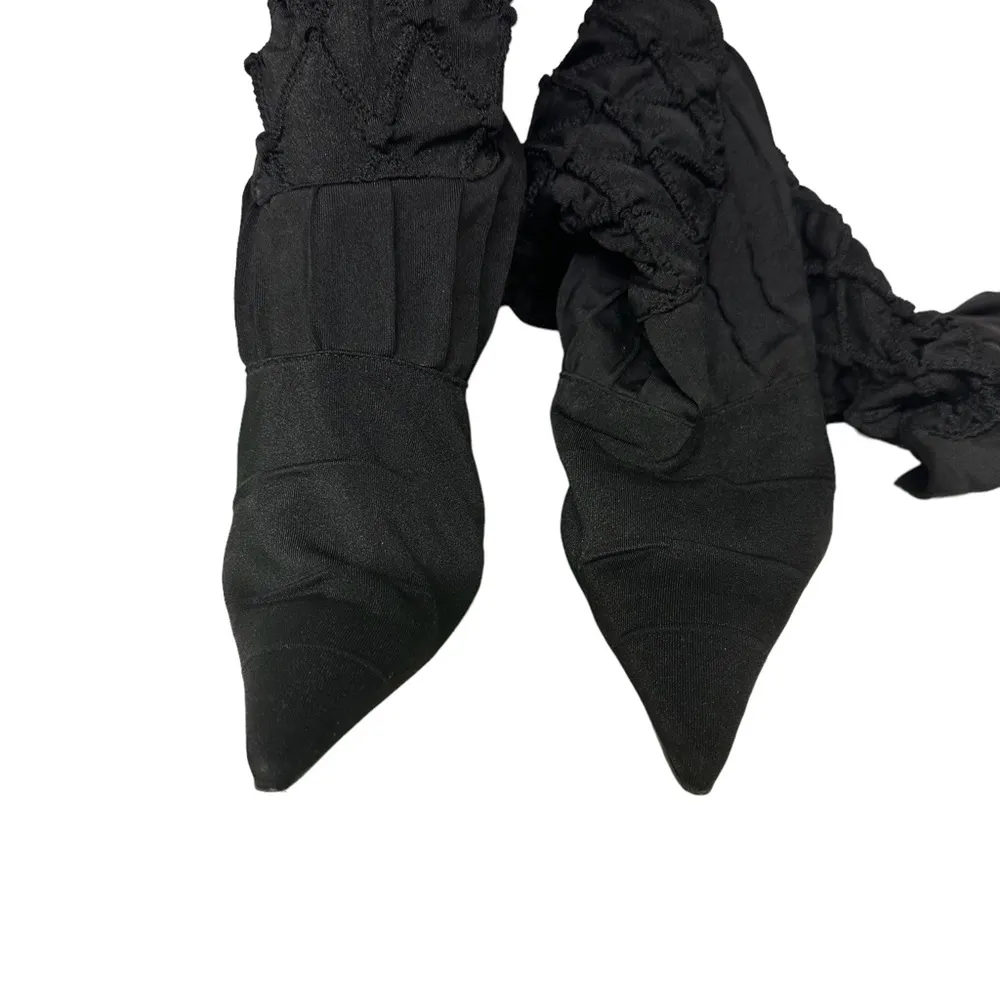 Wild Rose Black Stretch Lycra Quilted Knit Sock Mirrored Stiletto Boots Women 11 - Image 9