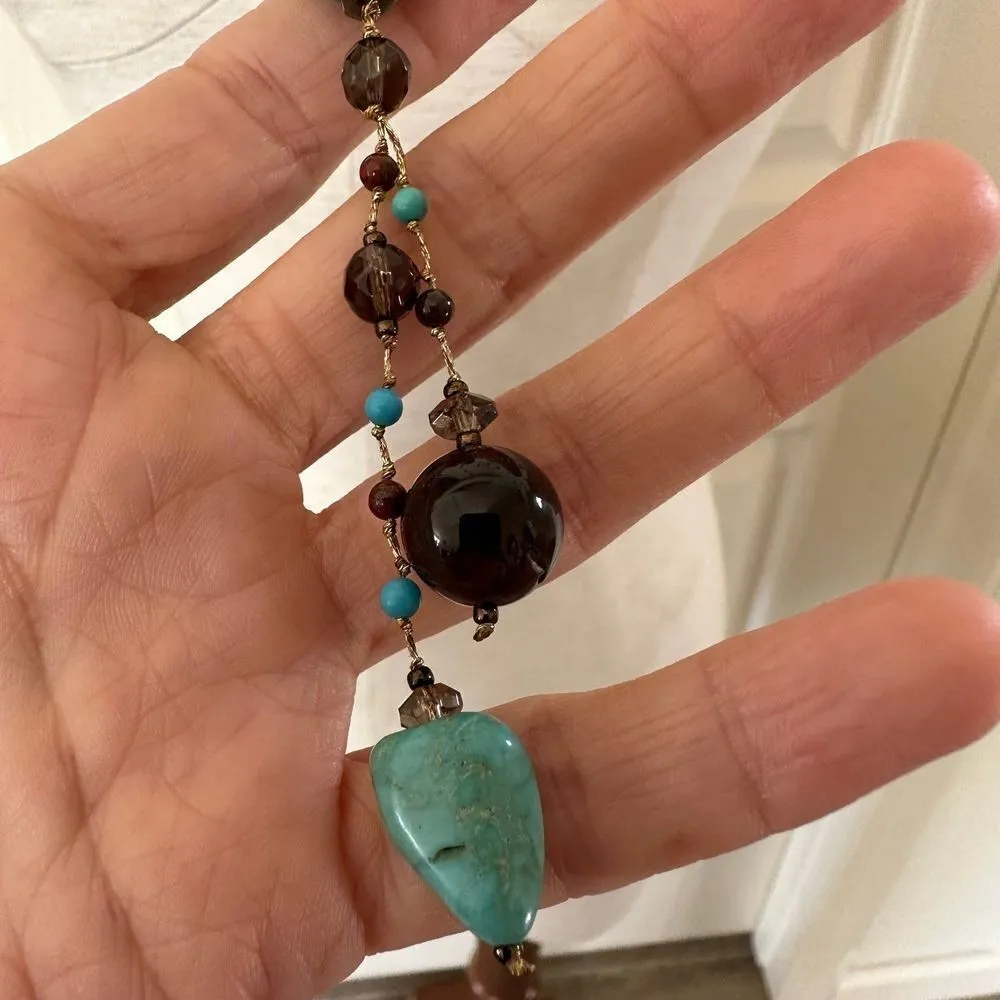 Turquoise and red tigers eye long Necklace - Image 8