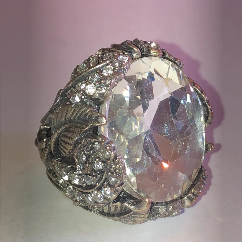 Elegant Aged Metal CZ Rhinestone Boho Statement Ring - Image 6