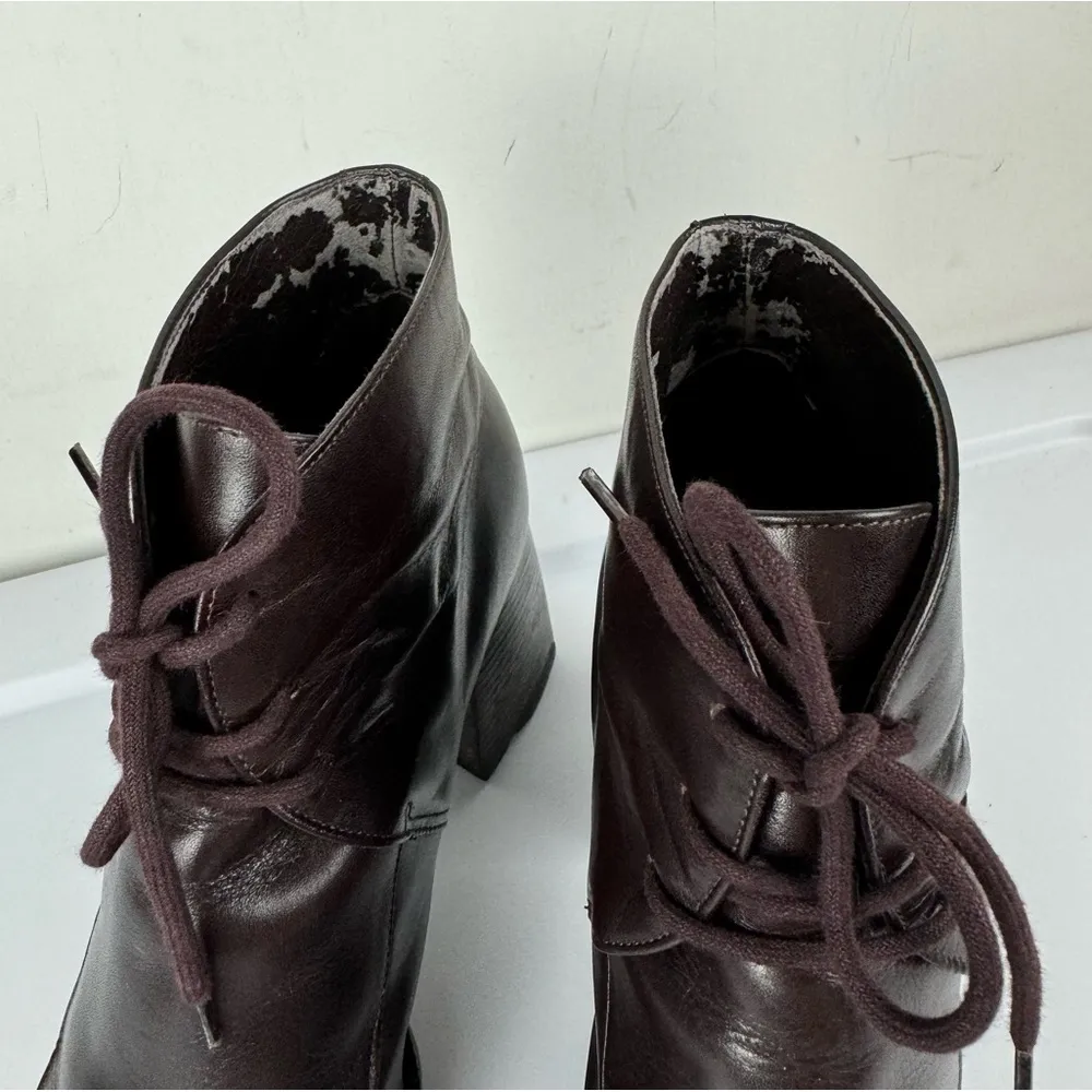 Vtg Y2K Chunky Heel Leather Square Toe Lace Up Ankle Boots Sz 7.5 Brown Wine - Image 16