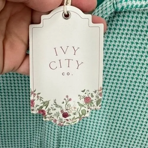 Ivy City Co. Piper Dress Green White Houndstooth Collared Midi Button Pocket NWT - Image 8