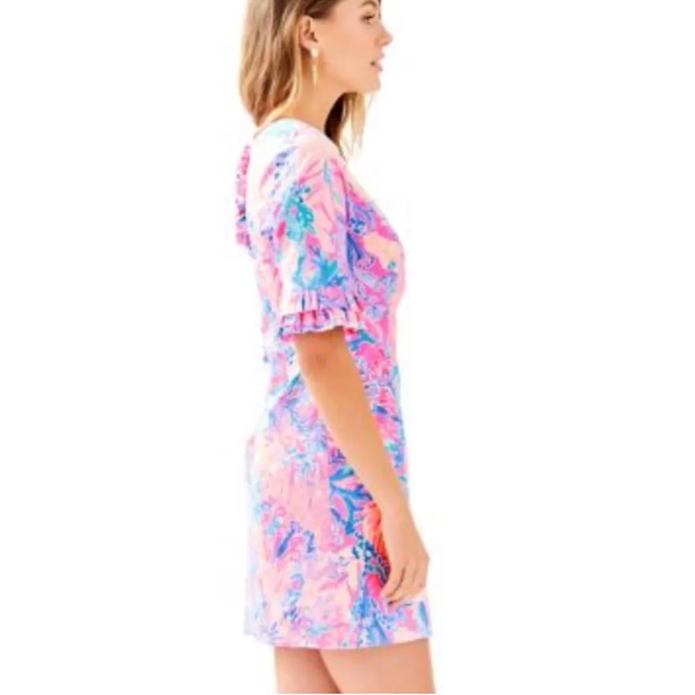 Lilly Pulitzer Fiesta Stretch Dress 00 Pink Aquadesiac Ruffle Sleeve Mini Summer - Image 8