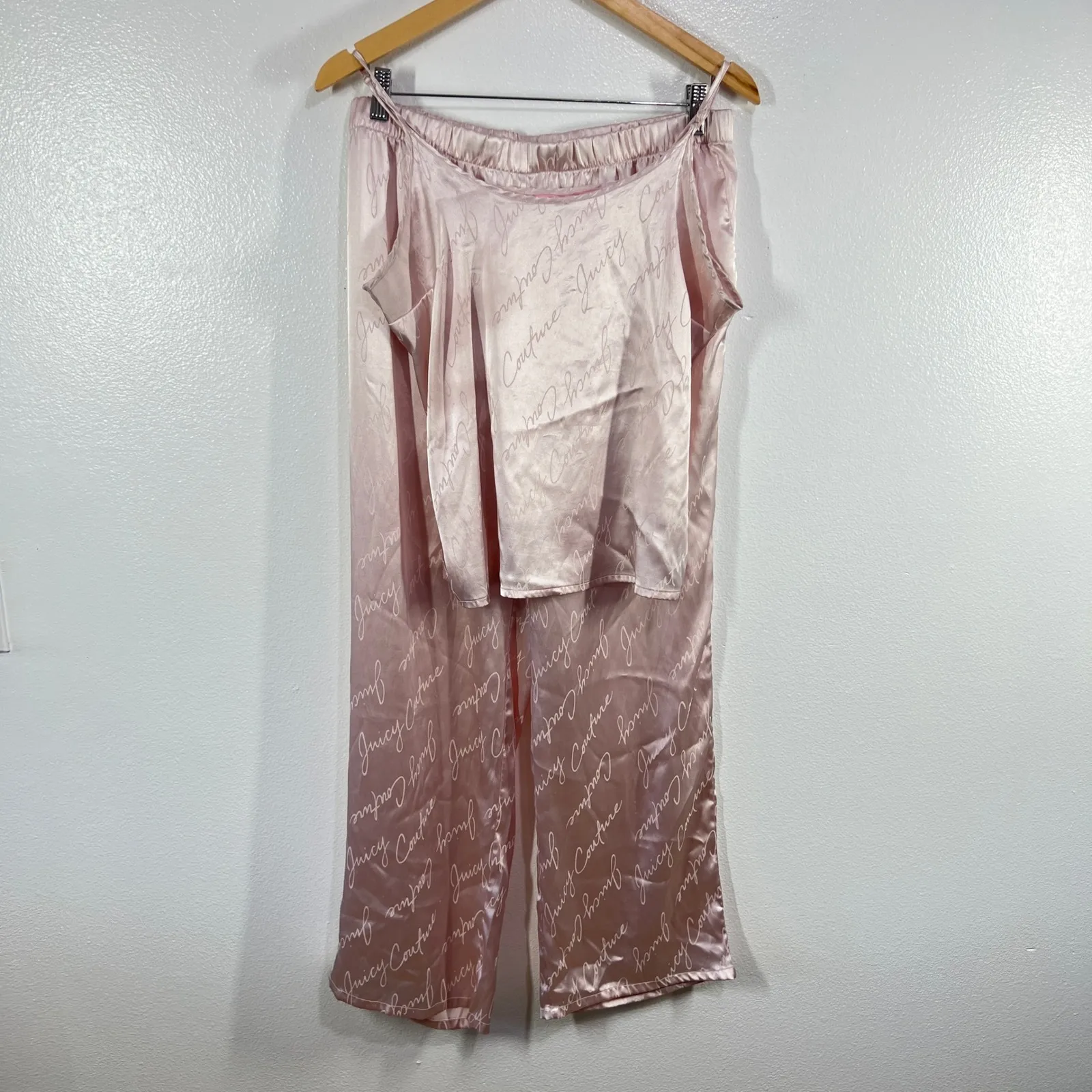 Juicy Couture Satin Pink‎ Logo Pajama Set Medium Sleepwear Cami & Pants Lounge - Image 2