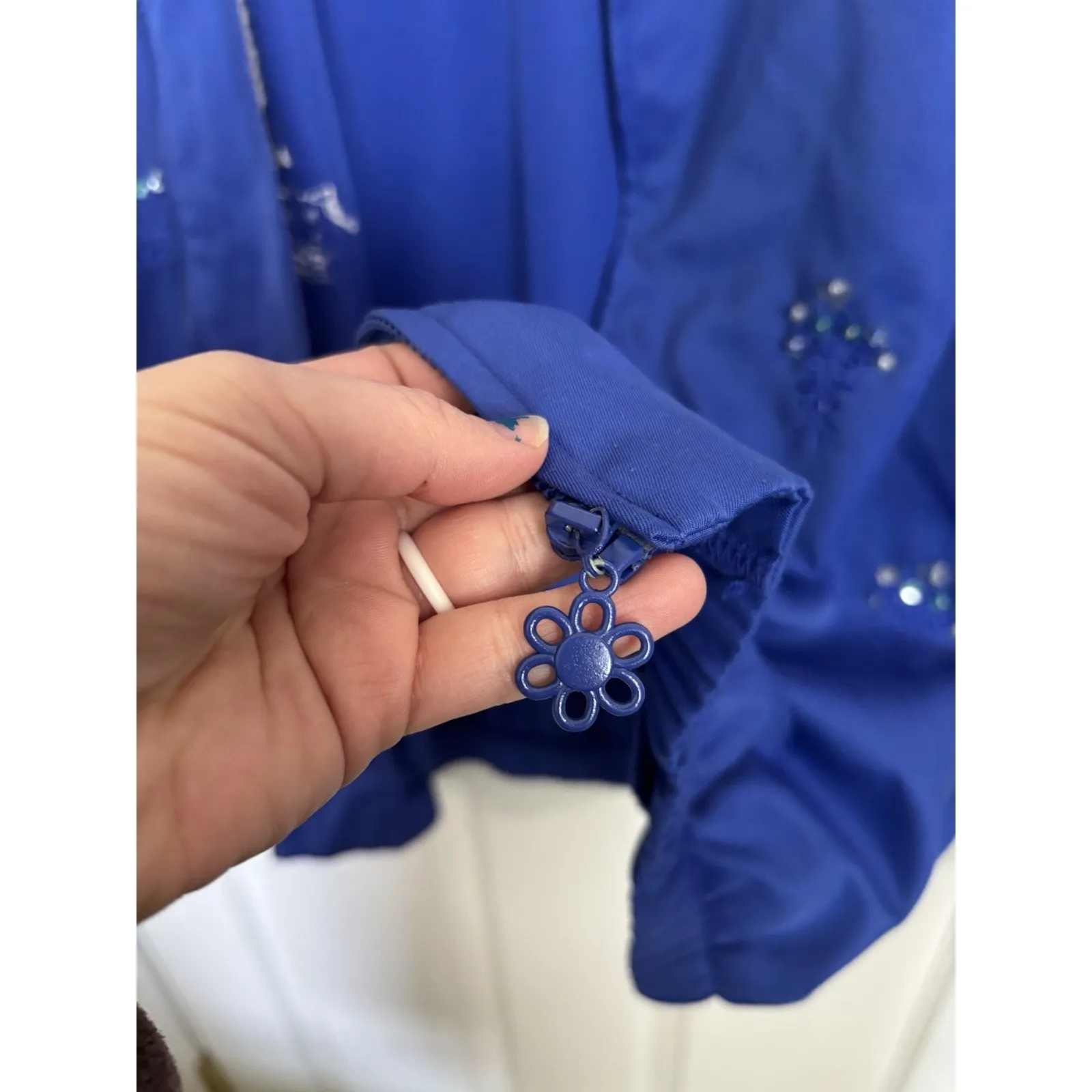 VTG 90s Alfred Dunner Blue Full Zip Floral Embroidered Sequin Jacket Size 10 - Image 6