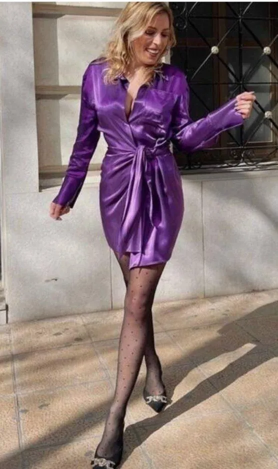 NWT Zara Satin Effect Wrap Dress Purple 2143/042 Bloggers Fav - Image 6