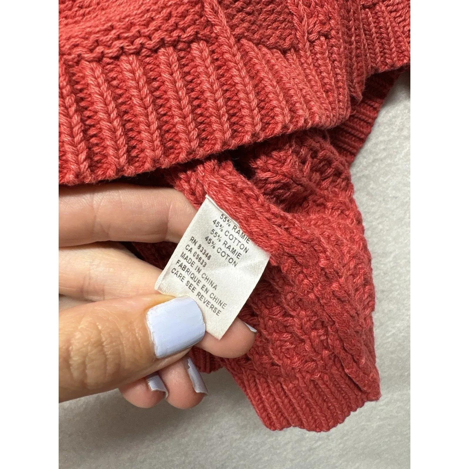 Vintage PBJ Blues Sweater Womens Medium Red Full Zip Cable Knit Cardigan Ramie - Image 4