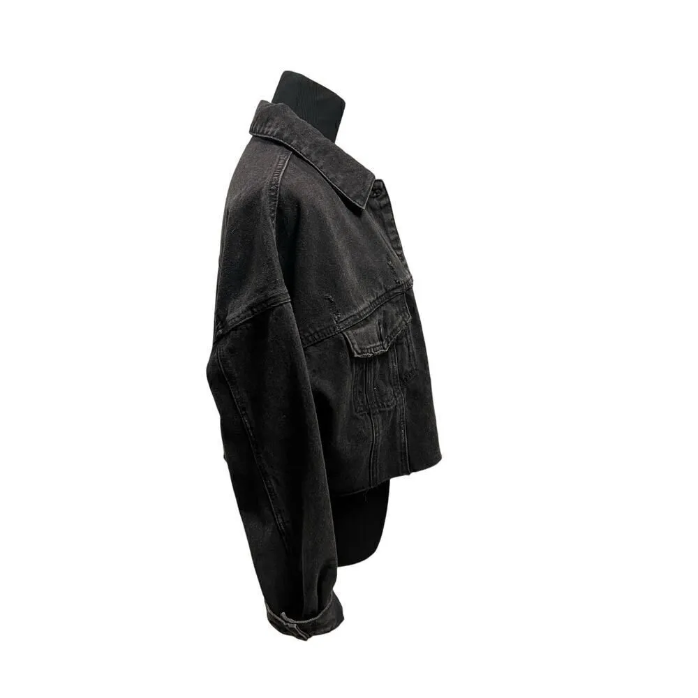 ALL:ROW BLACK DENIM CUTOFF JACKET SIZE LARGE - Image 4