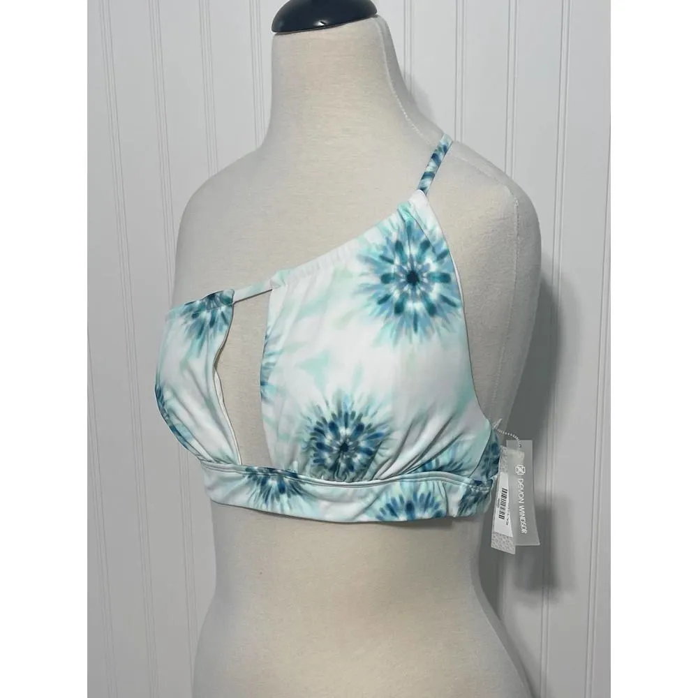 Devon Windsor Iryna One Shoulder Bathing‎ Suit Bikini Swim Top Blue White Medium White - Image 8